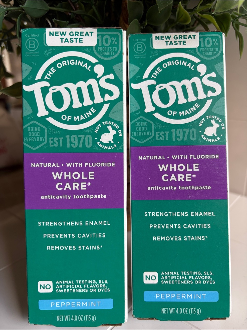 Tom's of Maine Whole Care Anticavity Toothpaste - Peppermint, Green & Purple